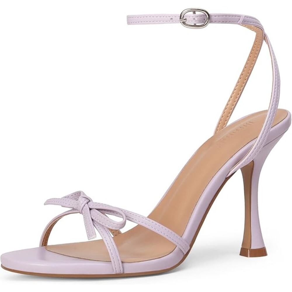 iiimmu Womens Size 7.5 Lilac Purple 4" Stiletto Heel Bow Open Toe Sandal Shoes